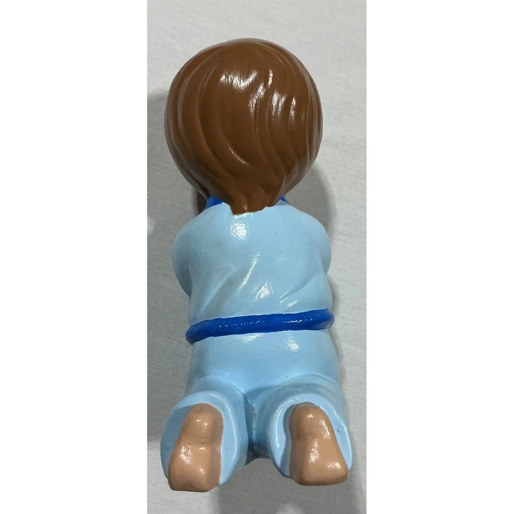 Vintage Praying Boy Figurine Blue Pajamas Kneeling Ceramic Chalkware Japan
